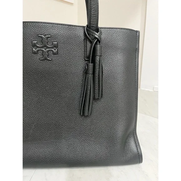 Tory Burch Thea Pebbled Black Leather Tote Bag - Picture 3 of 13